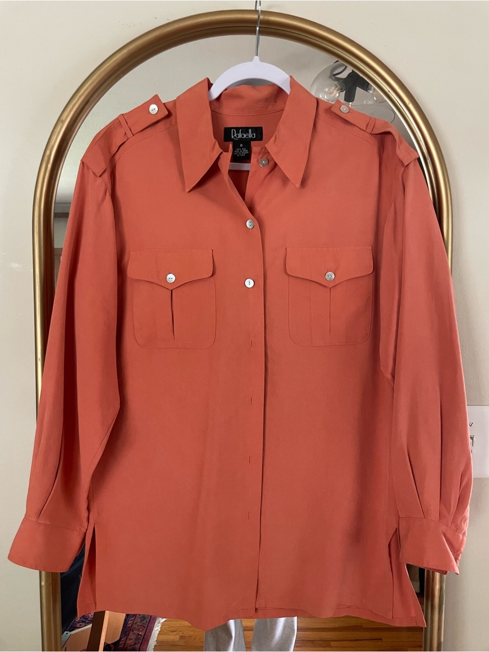 Rafaella 100% Silk Women's Rust Button-Front Utility Shirt